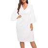 image:imageTalisea Women Plus Size Work Dress  Semi Formal Wedding Guest Church Business Office Interview V Neck Bell Sleeve DressWhite