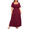 image:imageTalisea Womens Plus Size Floral Lace Wedding Boho Dress Flowy Smocked Tiered Maxi DressBurgundy