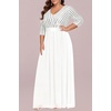 image:imageTalisea Womens Plus Size Formal Dresses  V Neck 34 Sleeve Sequin Prom Evening Gowns Long Maxi DressWhite