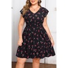 image:imageTalisea Womens Plus Size Summer Dress  Casual Beach Floral Print V Neck Ruffle Sleeve Flowy Short Sundress with PocketsBlack Cherry
