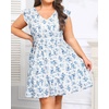 image:imageTalisea Womens Plus Size Summer Dress  Casual Beach Floral Print V Neck Ruffle Sleeve Flowy Short Sundress with PocketsBlue White Floral