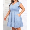 image:imageTalisea Womens Plus Size Summer Dress  Casual VNeck Flutter Sleeves ALine Short Sun Dress with Pockets for Beach VacationBlue