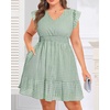 image:imageTalisea Womens Plus Size Summer Dress  Casual VNeck Flutter Sleeves ALine Short Sun Dress with Pockets for Beach VacationGreen