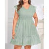 image:imageTalisea Womens Plus Size Summer Dress  Casual VNeck Flutter Sleeves ALine Short Sun Dress with Pockets for Beach VacationGreen