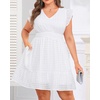 image:imageTalisea Womens Plus Size Summer Dress  Casual VNeck Flutter Sleeves ALine Short Sun Dress with Pockets for Beach VacationWhite