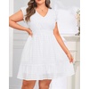 image:imageTalisea Womens Plus Size Summer Dress  Casual VNeck Flutter Sleeves ALine Short Sun Dress with Pockets for Beach VacationWhite