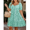 image:imageTalisea Womens Plus Size Summer Dress  Sweetheart Neck Puff Sleeve Casual Sundress Graduation Teen Babydoll Short DressesGreen Floral