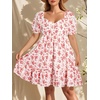 image:imageTalisea Womens Plus Size Summer Dress  Sweetheart Neck Puff Sleeve Casual Sundress Graduation Teen Babydoll Short DressesWhite Red Floral