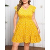 image:imageTalisea Womens Plus Size Summer Dress Yellow Floral Casual Boho V Neck Ruffle Sleeve Flowy Short Sundress Pockets Beach
