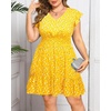 image:imageTalisea Womens Plus Size Summer Dress Yellow Floral Casual Boho V Neck Ruffle Sleeve Flowy Short Sundress Pockets Beach