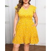 image:imageTalisea Womens Plus Size Summer Dress Yellow Floral Casual Boho V Neck Ruffle Sleeve Flowy Short Sundress Pockets Beach