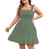 image:imageTalisea Womens Plus Size Summer Dresses  Casual Eyelet Square Neck Sleeveless Smocked Ruffle ALine Cute Short SundressGray Green