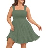 image:imageTalisea Womens Plus Size Summer Dresses  Casual Eyelet Square Neck Sleeveless Smocked Ruffle ALine Cute Short SundressGray Green