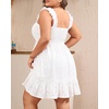 image:imageTalisea Womens Plus Size Summer Dresses  Casual Eyelet Square Neck Sleeveless Smocked Ruffle ALine Cute Short SundressWhite