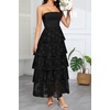 image:imageTalisea Womens Strapless Maxi Dress  Smocked Textured Jacquard Tiered Beach Wedding Guest Summer Boho Dress with LiningBlack