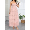 image:imageTalisea Womens Strapless Maxi Dress  Smocked Textured Jacquard Tiered Beach Wedding Guest Summer Boho Dress with LiningPink
