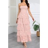 image:imageTalisea Womens Strapless Maxi Dress  Smocked Textured Jacquard Tiered Beach Wedding Guest Summer Boho Dress with LiningPink