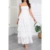 image:imageTalisea Womens Strapless Maxi Dress  Smocked Textured Jacquard Tiered Beach Wedding Guest Summer Boho Dress with LiningWhite