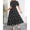image:imageTalisea Womens Summer Maxi Dress  Puff Sleeve V Neck Smocked Tiered Boho Casual ALine Wedding Guest Long Dress with PocketsBlack Printed