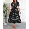 image:imageTalisea Womens Summer Maxi Dress  Puff Sleeve V Neck Smocked Tiered Boho Casual ALine Wedding Guest Long Dress with PocketsBlack Printed