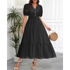 image:imageTalisea Womens Summer Maxi Dress  Puff Sleeve V Neck Smocked Tiered Boho Casual ALine Wedding Guest Long Dress with PocketsBlack Solid