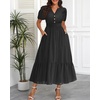 image:imageTalisea Womens Summer Maxi Dress  Puff Sleeve V Neck Smocked Tiered Boho Casual ALine Wedding Guest Long Dress with PocketsBlack Solid