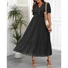image:imageTalisea Womens Summer Maxi Dress  Puff Sleeve V Neck Smocked Tiered Boho Casual ALine Wedding Guest Long Dress with PocketsBlack Solid
