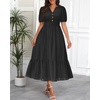 image:imageTalisea Womens Summer Maxi Dress  Puff Sleeve V Neck Smocked Tiered Boho Casual ALine Wedding Guest Long Dress with PocketsBlack Solid