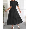 image:imageTalisea Womens Summer Maxi Dress  Puff Sleeve V Neck Smocked Tiered Boho Casual ALine Wedding Guest Long Dress with PocketsBlack Solid