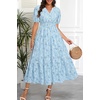 image:imageTalisea Womens Summer Maxi Dress  Puff Sleeve V Neck Smocked Tiered Boho Casual ALine Wedding Guest Long Dress with PocketsBlue Floral