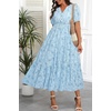 image:imageTalisea Womens Summer Maxi Dress  Puff Sleeve V Neck Smocked Tiered Boho Casual ALine Wedding Guest Long Dress with PocketsBlue Floral