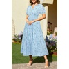 image:imageTalisea Womens Summer Maxi Dress  Puff Sleeve V Neck Smocked Tiered Boho Casual ALine Wedding Guest Long Dress with PocketsBlue Floral