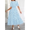 image:imageTalisea Womens Summer Maxi Dress  Puff Sleeve V Neck Smocked Tiered Boho Casual ALine Wedding Guest Long Dress with PocketsBlue Floral