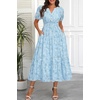 image:imageTalisea Womens Summer Maxi Dress  Puff Sleeve V Neck Smocked Tiered Boho Casual ALine Wedding Guest Long Dress with PocketsBlue Floral