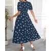 image:imageTalisea Womens Summer Maxi Dress  Puff Sleeve V Neck Smocked Tiered Boho Casual ALine Wedding Guest Long Dress with PocketsNavy Printed