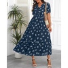image:imageTalisea Womens Summer Maxi Dress  Puff Sleeve V Neck Smocked Tiered Boho Casual ALine Wedding Guest Long Dress with PocketsNavy Printed