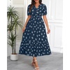 image:imageTalisea Womens Summer Maxi Dress  Puff Sleeve V Neck Smocked Tiered Boho Casual ALine Wedding Guest Long Dress with PocketsNavy Printed