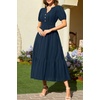 image:imageTalisea Womens Summer Maxi Dress  Puff Sleeve V Neck Smocked Tiered Boho Casual ALine Wedding Guest Long Dress with PocketsNavy Solid