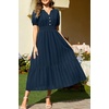 image:imageTalisea Womens Summer Maxi Dress  Puff Sleeve V Neck Smocked Tiered Boho Casual ALine Wedding Guest Long Dress with PocketsNavy Solid