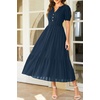 image:imageTalisea Womens Summer Maxi Dress  Puff Sleeve V Neck Smocked Tiered Boho Casual ALine Wedding Guest Long Dress with PocketsNavy Solid