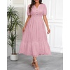 image:imageTalisea Womens Summer Maxi Dress  Puff Sleeve V Neck Smocked Tiered Boho Casual ALine Wedding Guest Long Dress with PocketsPink Printed