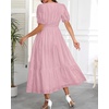 image:imageTalisea Womens Summer Maxi Dress  Puff Sleeve V Neck Smocked Tiered Boho Casual ALine Wedding Guest Long Dress with PocketsPink Printed