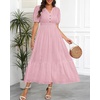 image:imageTalisea Womens Summer Maxi Dress  Puff Sleeve V Neck Smocked Tiered Boho Casual ALine Wedding Guest Long Dress with PocketsPink Printed