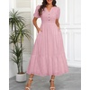 image:imageTalisea Womens Summer Maxi Dress  Puff Sleeve V Neck Smocked Tiered Boho Casual ALine Wedding Guest Long Dress with PocketsPink Printed