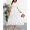 image:imageTalisea Womens Summer Maxi Dress  Puff Sleeve V Neck Smocked Tiered Boho Casual ALine Wedding Guest Long Dress with PocketsWhite Printed