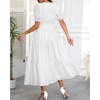 image:imageTalisea Womens Summer Maxi Dress  Puff Sleeve V Neck Smocked Tiered Boho Casual ALine Wedding Guest Long Dress with PocketsWhite Printed