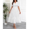 image:imageTalisea Womens Summer Maxi Dress  Puff Sleeve V Neck Smocked Tiered Boho Casual ALine Wedding Guest Long Dress with PocketsWhite Printed