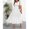 image:imageTalisea Womens Summer Maxi Dress  Puff Sleeve V Neck Smocked Tiered Boho Casual ALine Wedding Guest Long Dress with PocketsWhite Printed