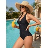 image:imageTummy Control One Piece Swimsuits  Women Halter Bathing Suit 2025 Twist Front Cut Out Full Coverage SwimwearBlack