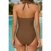 image:imageTummy Control One Piece Swimsuits  Women Halter Bathing Suit 2025 Twist Front Cut Out Full Coverage SwimwearBrown